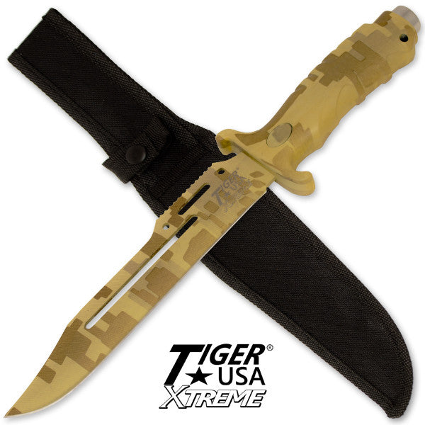 Tiger USA Xtreme 13 Inch Survival & Combat Knife - Yellow Digital, , Panther Trading Company- Panther Wholesale