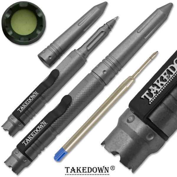 6 Inch TAKEDOWN Tactical Pen w/ Clip- Charcoal Gray Finish, , Panther Trading Company- Panther Wholesale