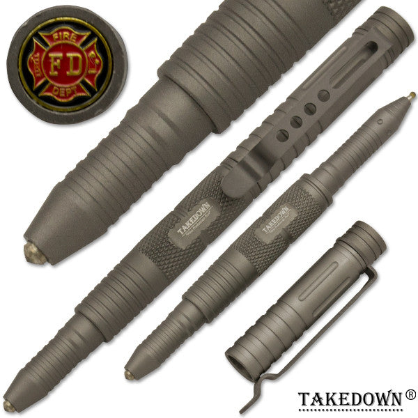 Fire-Fighter Tactical public safety Pen With Window Breaker Grey, , Panther Trading Company- Panther Wholesale