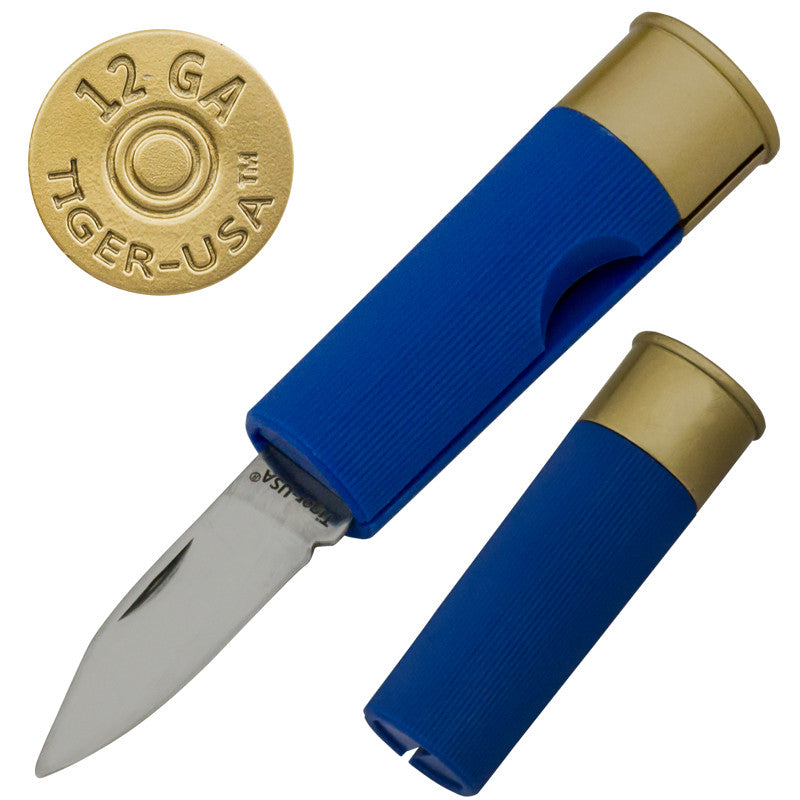 Tiger-USA 12 Gauge Shotgun Shell Folding Knife (Blue), , Panther Trading Company- Panther Wholesale