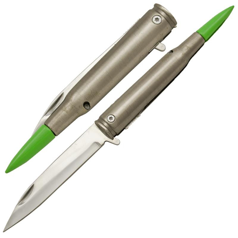 Trigger Action Bullet Knife - Green Tip, , Panther Trading Company- Panther Wholesale