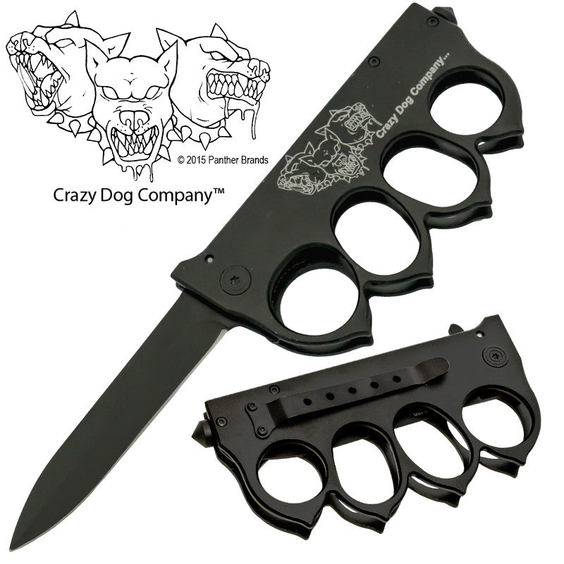 Triple Headed Dog Brass Buckle Trigger Action Folder, , Panther Trading Company- Panther Wholesale