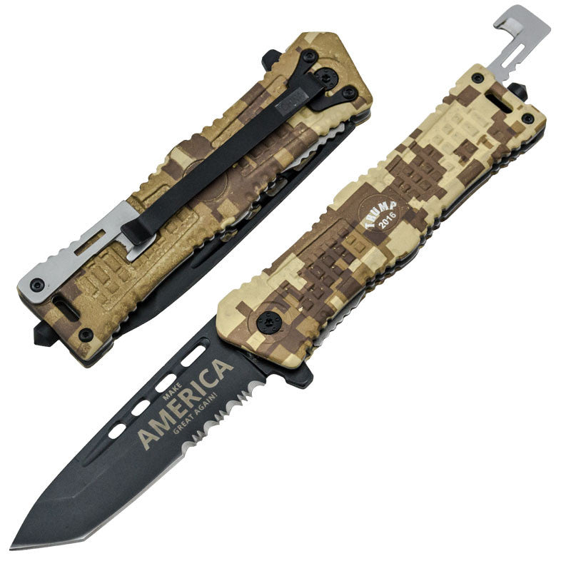 Trump Trigger Action Knife - Digital Desert Camo, , Panther Trading Company- Panther Wholesale