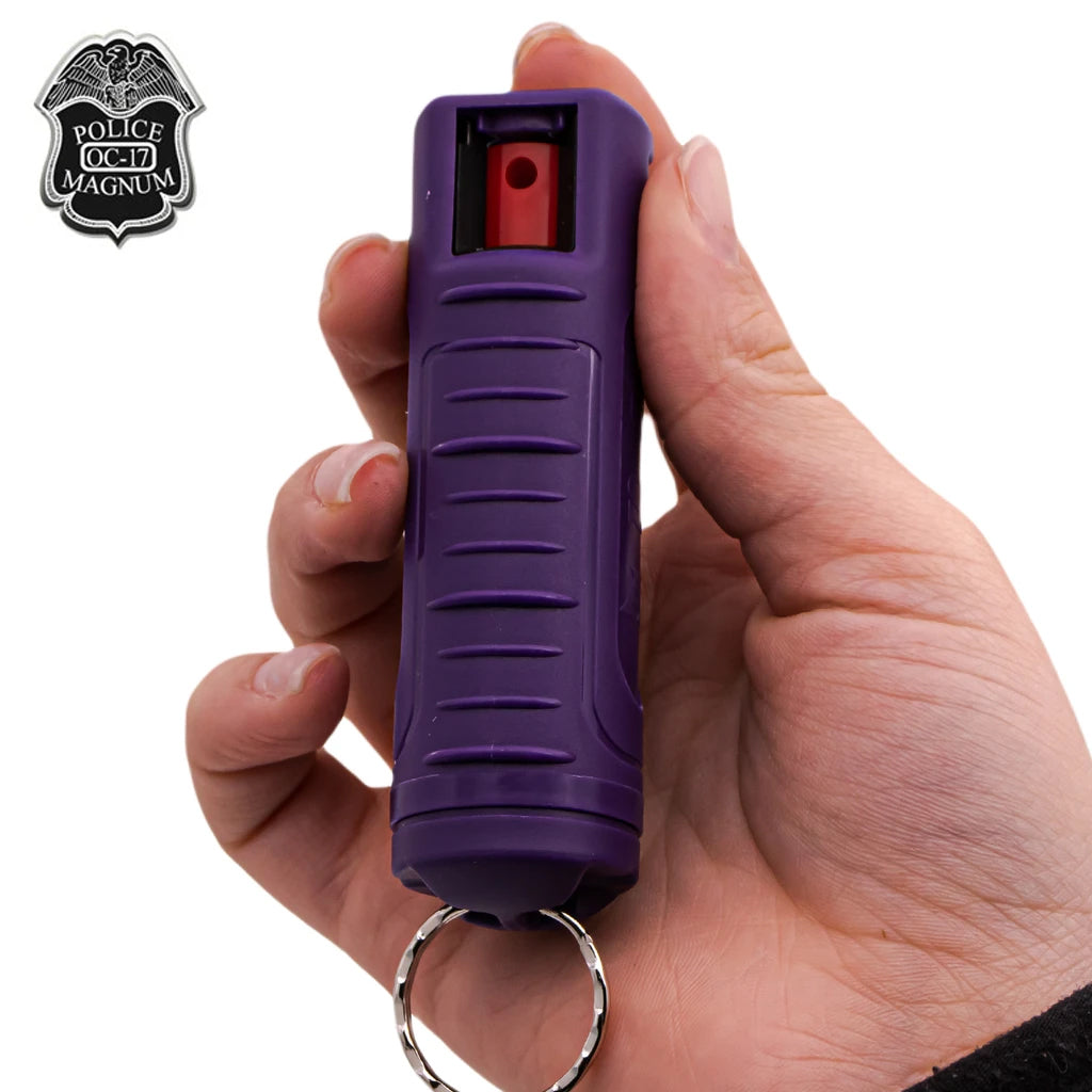 1/2 Ounce Clamshell Pepper Spray with Clip and Keychain - Purple