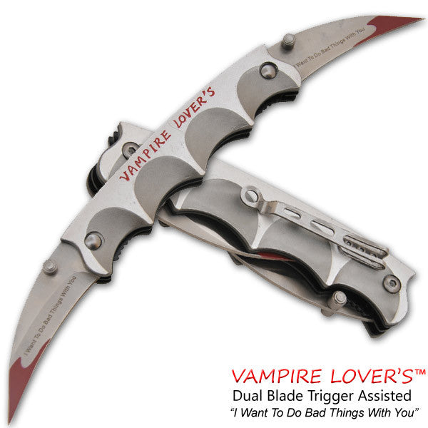Vampire Lover's Trigger Action Dual Knife-Silver, , Panther Trading Company- Panther Wholesale