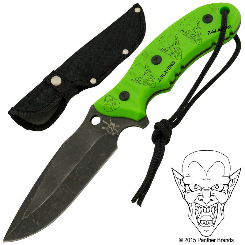 Vampire Biohazard Green Stonewashed Blade Full Tang Knife, , Panther Trading Company- Panther Wholesale