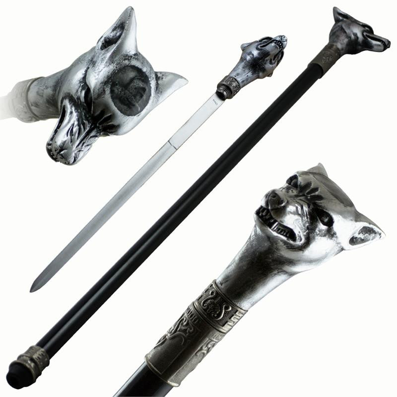 Wolf Head Steel Cane Hidden Sword, , Panther Trading Company- Panther Wholesale