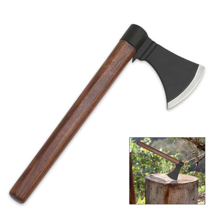Wood Handled Hatchet Axe Steel Blade