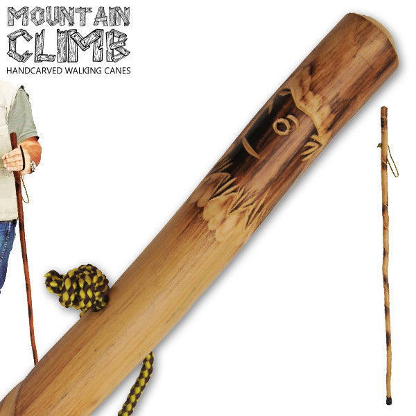 55 Inch Hand Carved Walking Cane - Wolf Alternate, , Panther Trading Company- Panther Wholesale