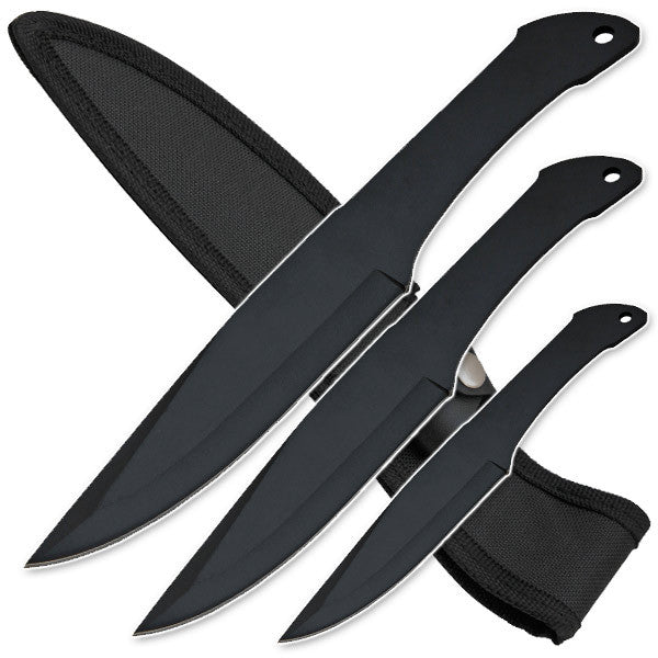 3 Piece Throwing knife set Pointed handle -Black, , Panther Trading Company- Panther Wholesale