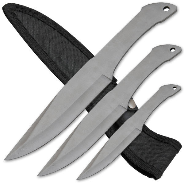 3 Piece Throwing knife set Pointed handle -Silver, , Panther Trading Company- Panther Wholesale