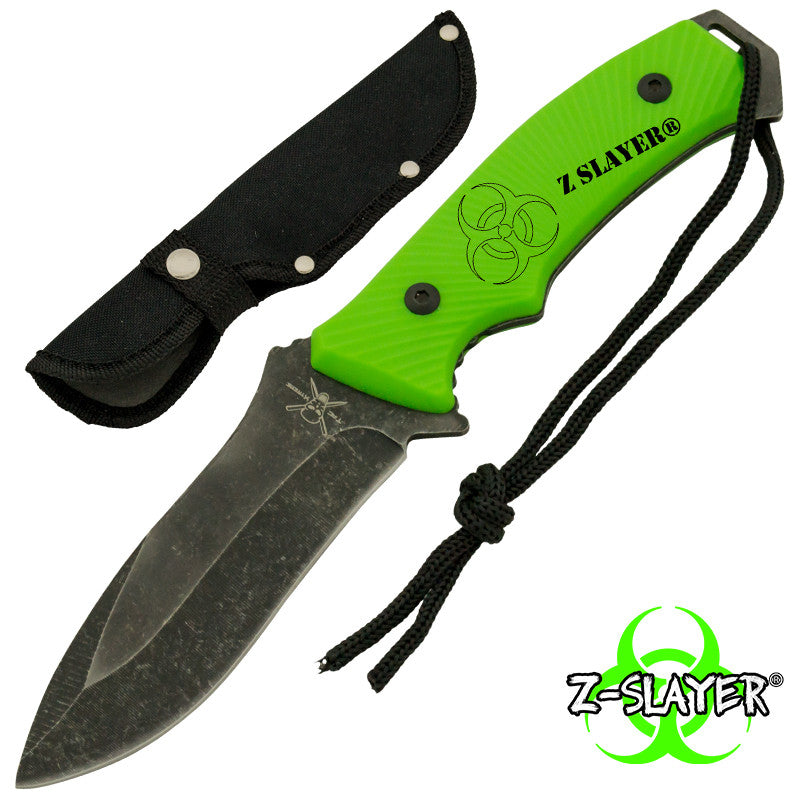 Z-Slayer Biohazard Green Stonewashed Blade Full Tang Knife, , Panther Trading Company- Panther Wholesale