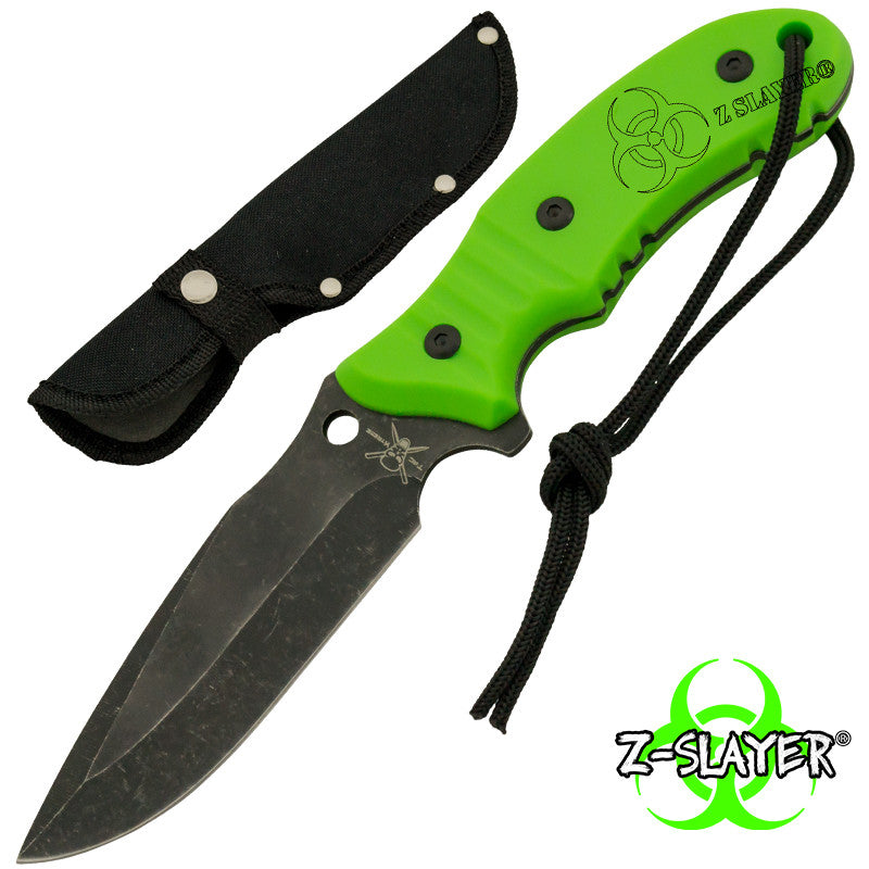 Z-Slayer Biohazard Green Stonewashed Blade Full Tang Knife, , Panther Trading Company- Panther Wholesale