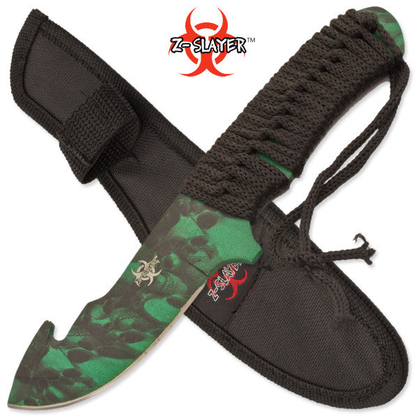 Z-Slayer Undead Skinner Full Tang Knife - Green Skull, , Panther Trading Company- Panther Wholesale