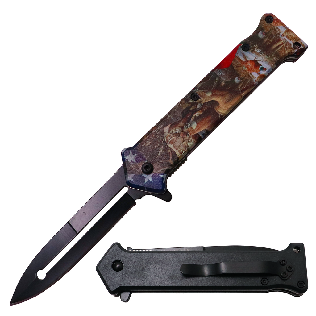 Tiger-USA Spring Assisted Knife - DEER AND PHEASANT