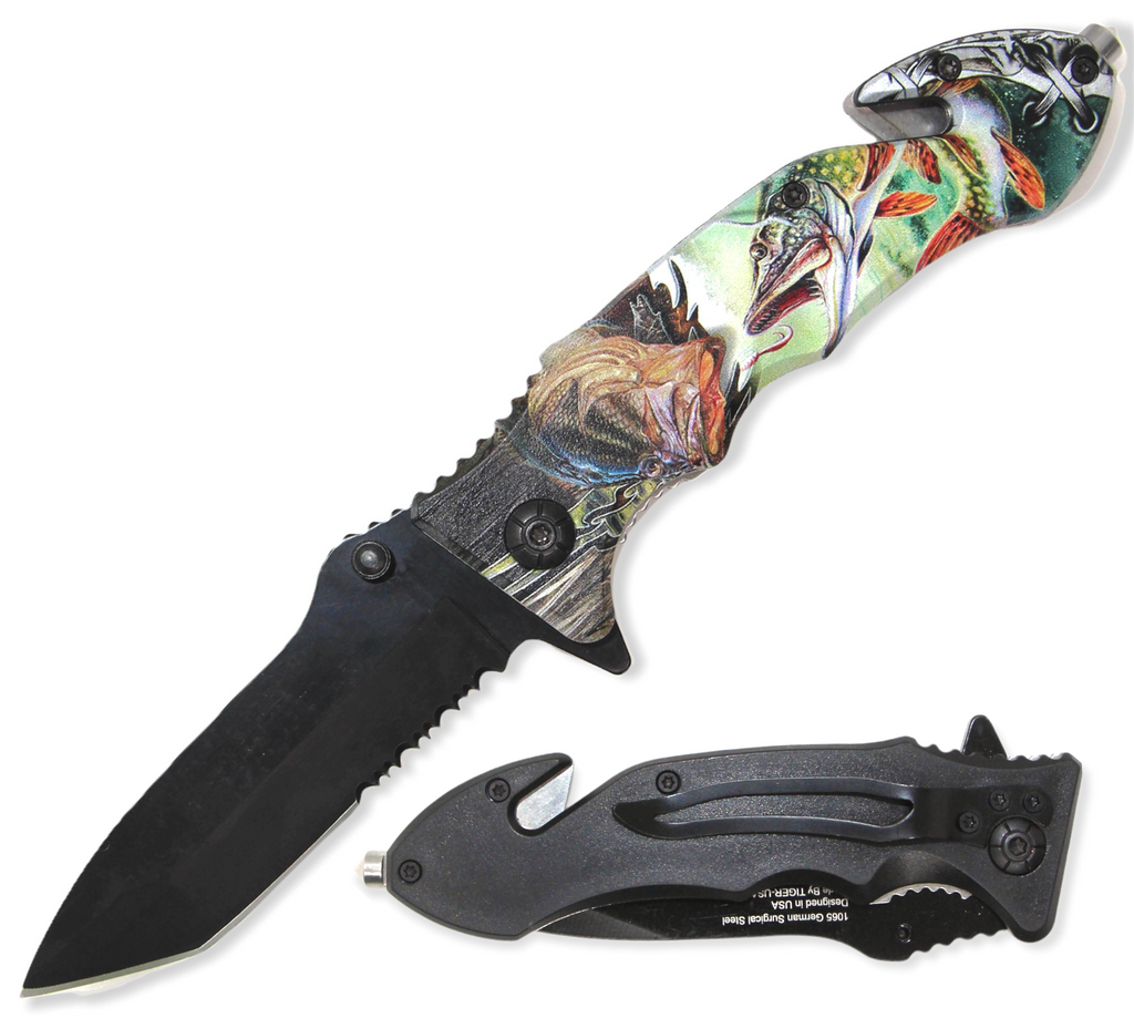 8.5 Inch Tiger USA Spring Assisted Knife Tanto - FISH FIGHT