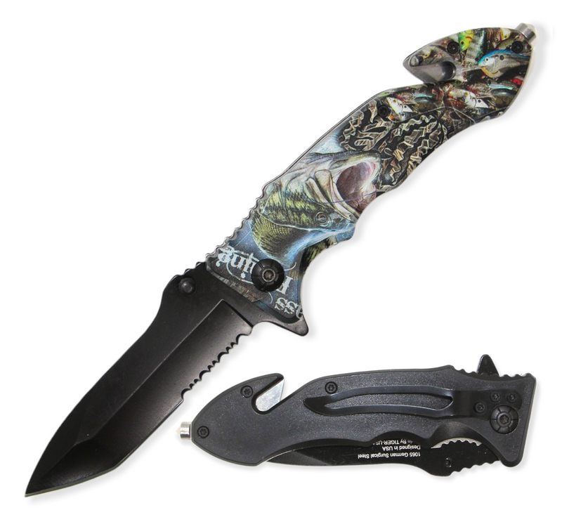 8.5 Inch Tiger USA Spring Assisted Knife Tanto - FISH LURES