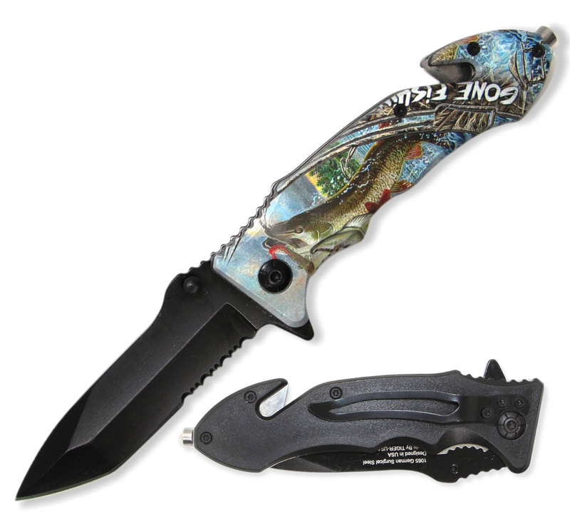 8.5 Inch Tiger USA Spring Assisted Knife Tanto - GONE FISHING