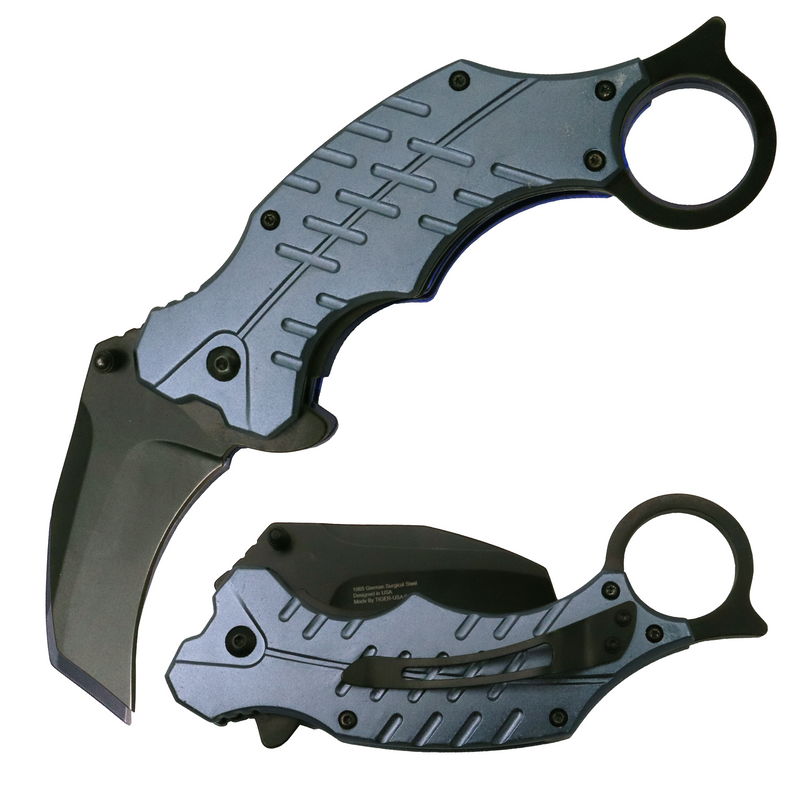Tiger-USA® Folding Knife Karambit Style GREY