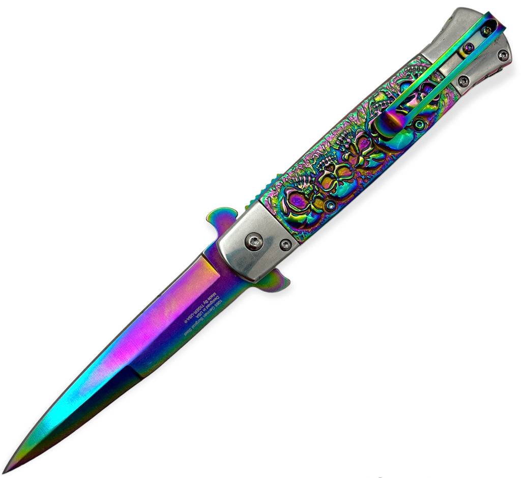 Tiger USA Rainbow Folding Knife Skulls
