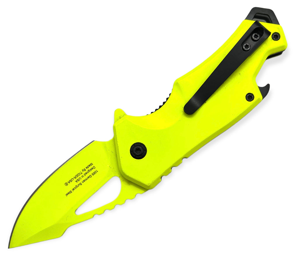 DROP POINT YELLOW FOLDING KNIFE with  BEER BOTTLE OPENER