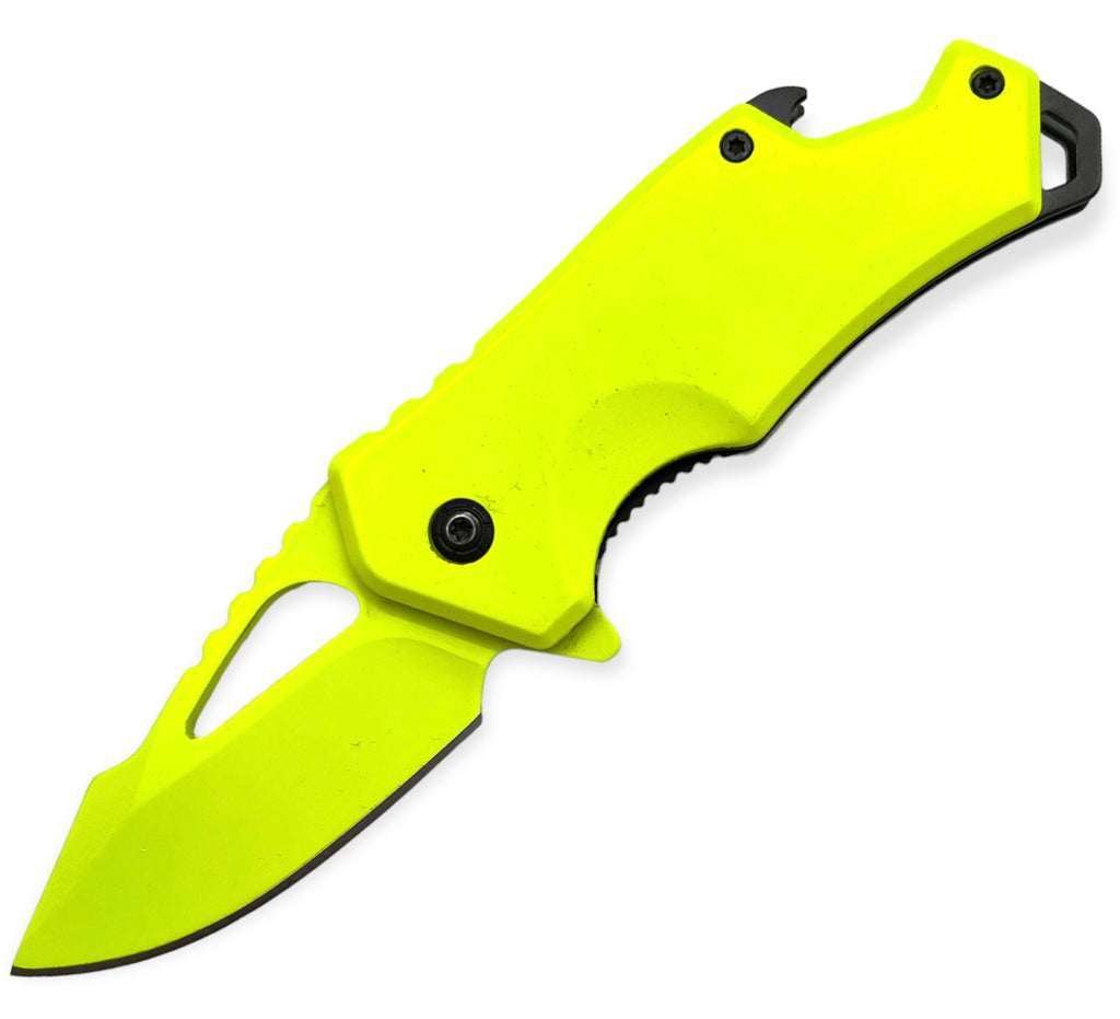 DROP POINT YELLOW FOLDING KNIFE with  BEER BOTTLE OPENER