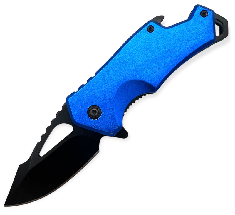 DROP POINT BLUE  FOLDING  With  BEER BOTTLE  OPENER