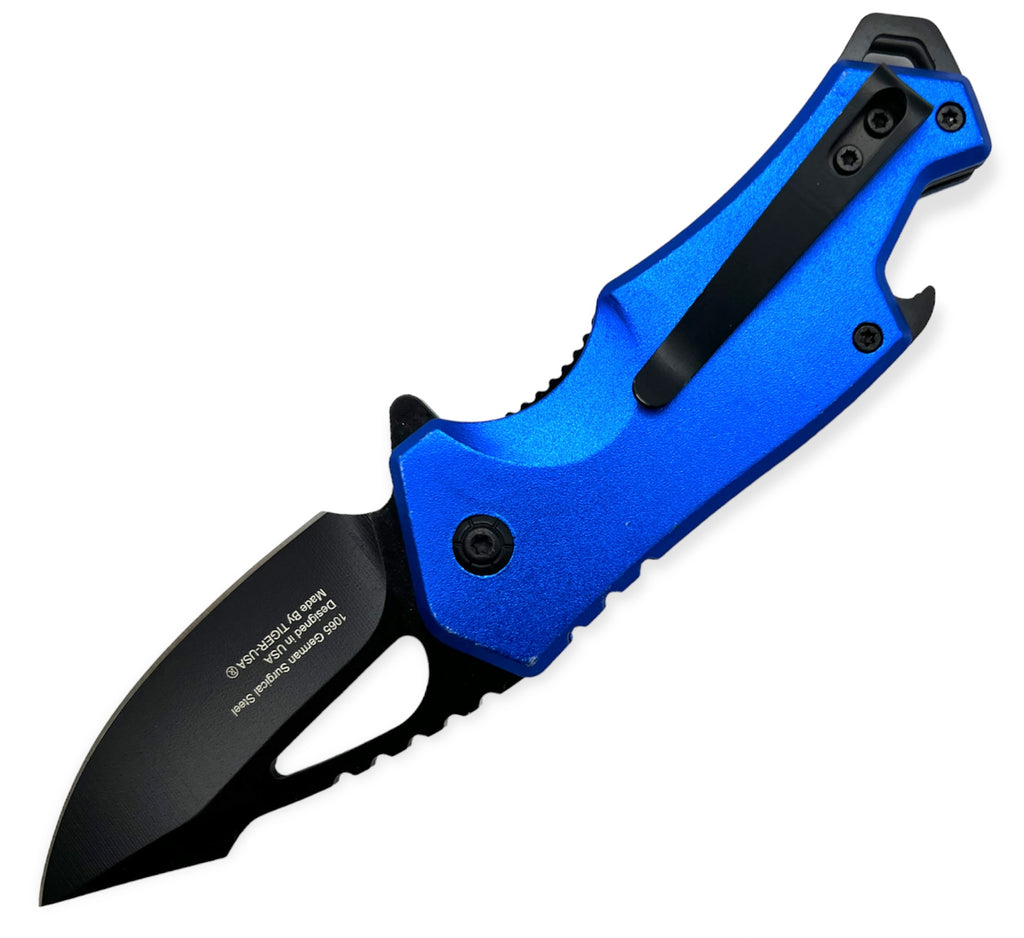 DROP POINT BLUE  FOLDING  With  BEER BOTTLE  OPENER