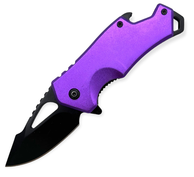 DROP POINT PURPLE FOLDING KNIFE With BEER BOTTLE OPENER