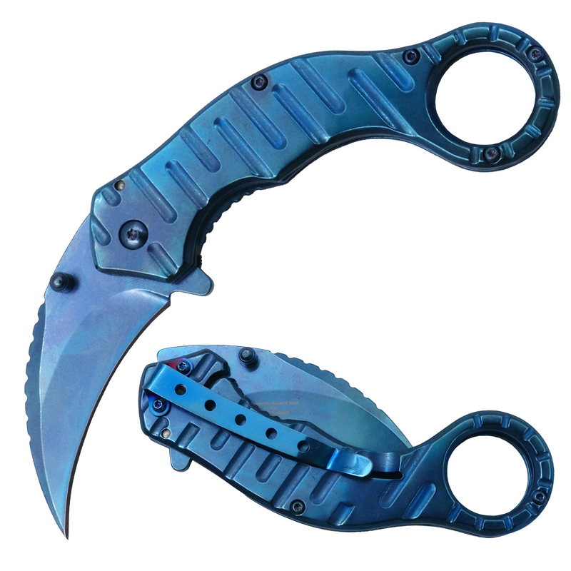 Tiger-USA® Folding Knife All Teal Karambit