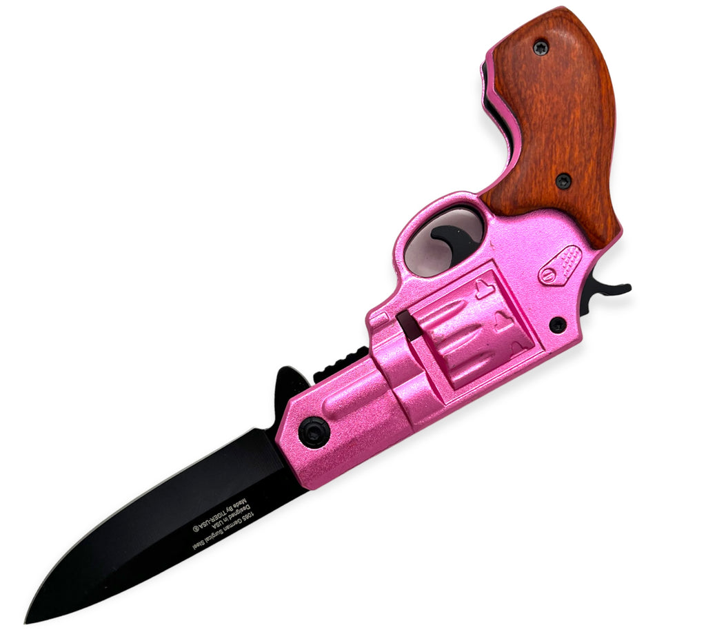 Tiger-USA Pistol Spring Assisted Knife  Revolver Style PINK