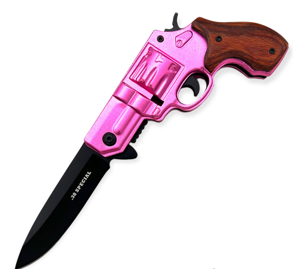 Tiger-USA Pistol Spring Assisted Knife  Revolver Style PINK