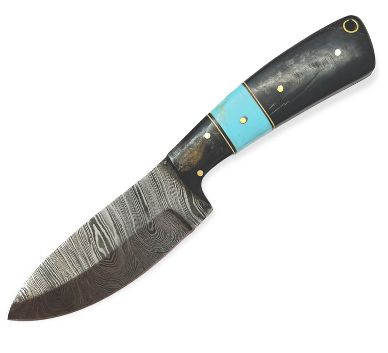 Red Deer® Damuscus Hunting Knife W. CaseBlack/ Blue Handle