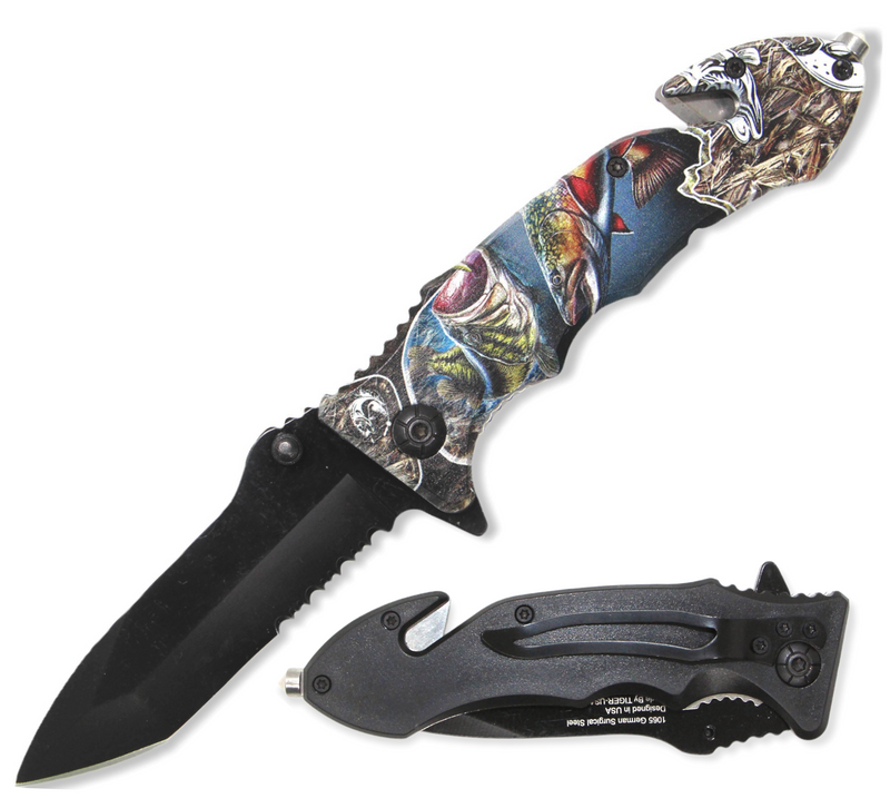 8.5 Inch Tiger USA Spring Assisted Knife Tanto - TWO FISH