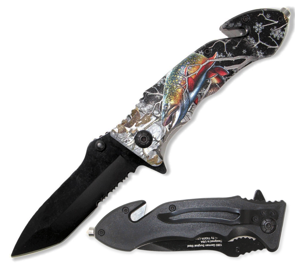 8.5 Inch Tiger USA Spring Assisted Knife Tanto - WINTER FISH